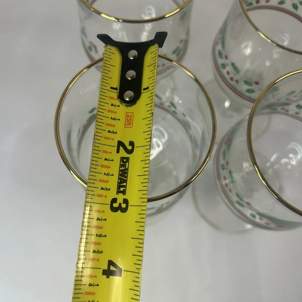Libbey Arby's 1985 Holly & Berry Christmas Wine Glasses Gold Rim Read